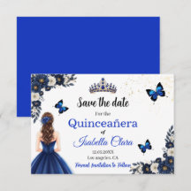 Royal Blue Butterfly Quinceañera Save the Date