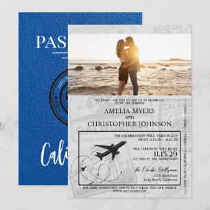Royal Blue California Passport Wedding Invitation