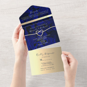 Royal Blue Calligraphy Wedding All In One Invitation