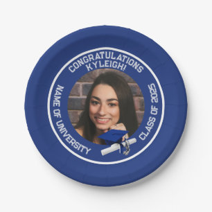 Royal Blue Cap & Diploma Photo Graduation Paper Plate