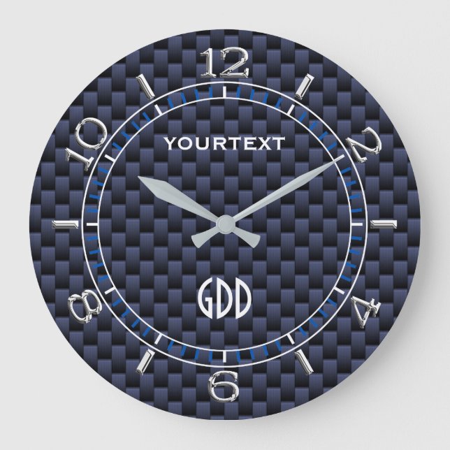Royal Blue Carbon Fibre Style Personalised Dial Large Clock (Front)