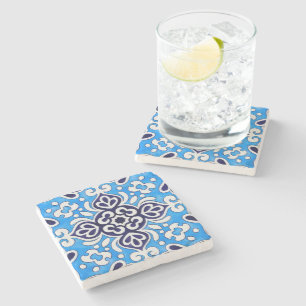 Royal Blue Ceramic Classic Geometric Mosaic Stone Coaster