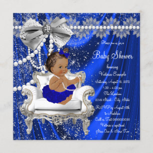 Royal Blue Chair Pearls Ethnic Girl Baby Shower Invitation
