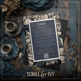 Royal Blue & Champagne Bloom Wedding Details Invitation