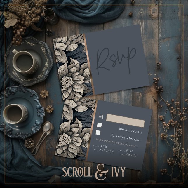 Royal Blue & Champagne White Bloom Response Card (Creator Uploaded)