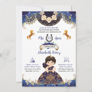 Royal blue Charra Quinceañera invitation sweet 16