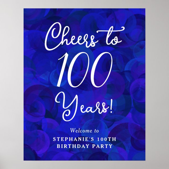 Royal Blue Cheers to 100 Years 100th Birthday Poster (Front)