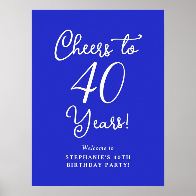 Royal Blue Cheers to 40 Years Birthday Welcome Poster (Front)