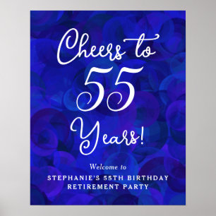 Royal Blue Cheers to 55 Years Birthday Retirement Poster