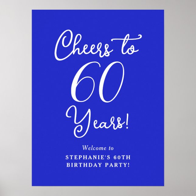 Royal Blue Cheers to 60 Years Birthday Welcome Poster (Front)