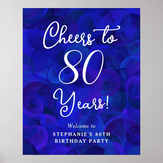 Royal Blue Cheers to 80 Years 80th Birthday Poster (Front)
