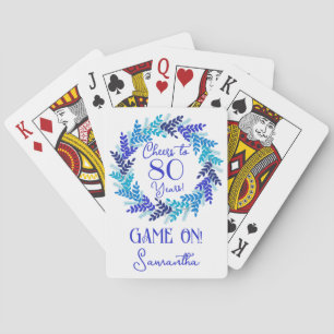 Royal Blue Cheers to 80 Years Birthday Party Playing Cards
