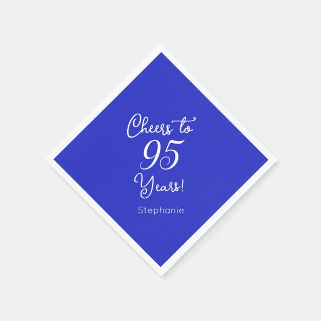 Royal Blue Cheers to 95 Years 95th Birthday Party Napkin (Corner)
