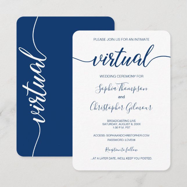 Royal Blue Chic Custom VIRTUAL Wedding Invitation (Front/Back)