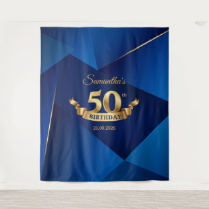 Royal blue chic modern 50th birthday backdrop tapestry