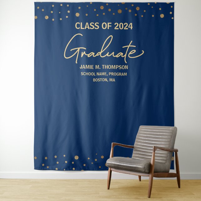 Royal blue Class of 2024 backdrop graduation Tapestry (In Situ)