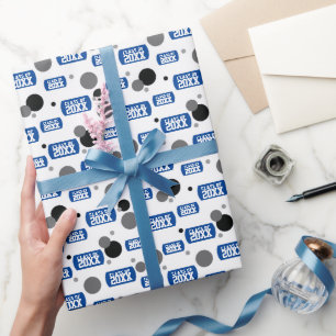 Royal Blue "Class Of" Dog Tag and Dots Pattern Wrapping Paper