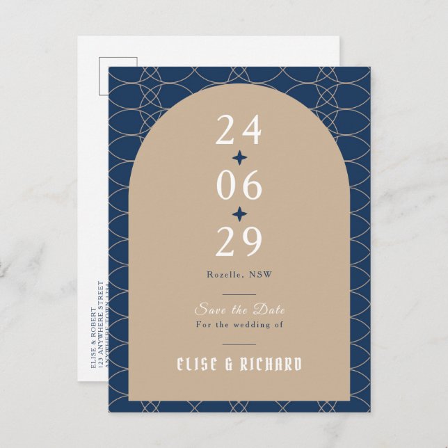 Royal Blue Classic Retro Save the Date Invitation Postcard (Front/Back)