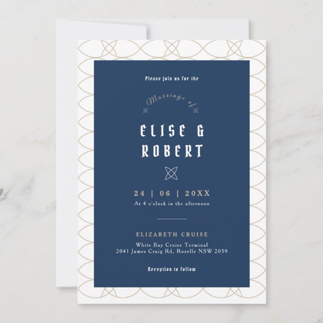 Royal Blue Classic Retro Wedding Invitation (Front)