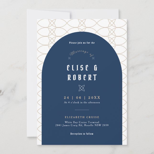 Royal Blue Classic Retro Wedding Invitation (Front)