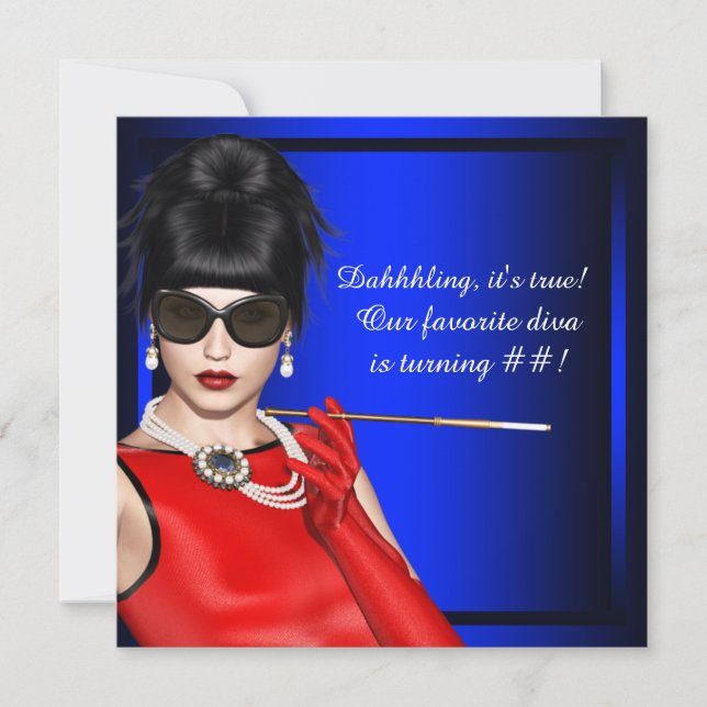 Royal Blue Classy Diva Birthday Party Invitation (Front)
