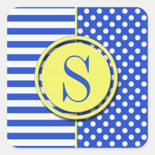 Royal Blue Combination Polka Dots And Stripes Square Sticker