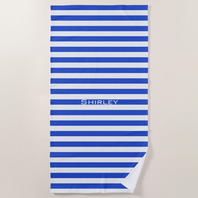 Royal Blue Combination Stripes by Shirley Taylor Beach Towel (Front)