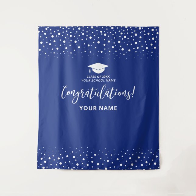 Royal Blue Confetti Congratulation Graduation Tapestry (Front)