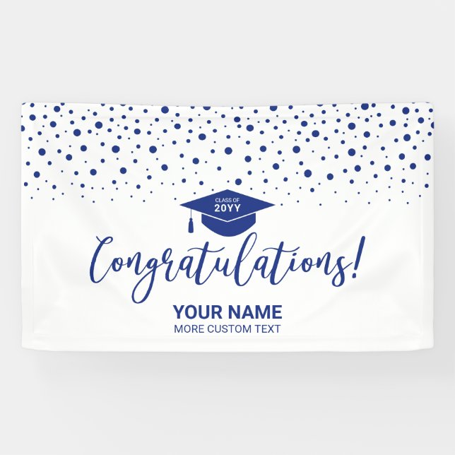 Royal Blue Confetti Congratulations Graduation Banner (Horizontal)