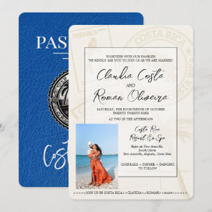 Royal Blue Costa Rica Passport Wedding Invitation