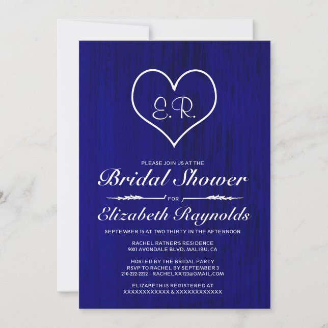 Royal Blue Country Bridal Shower Invitations (Front)