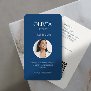 Royal Blue & Creamy Ivory Photo Social QR Code  Business Card