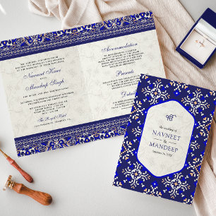 Royal Blue Cross-stitch All in One Sikh Wedding Invitation