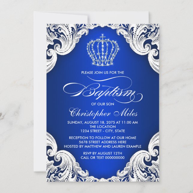 Royal Blue Crown Baptism Invitation (Front)