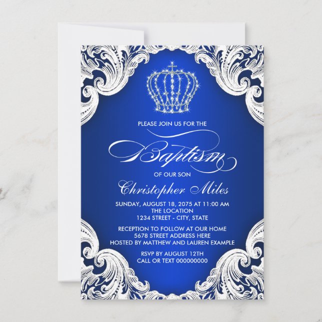 Royal Blue Crown Boy Baptism Invitation (Front)
