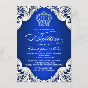Royal Blue Crown Boy Baptism Invitation
