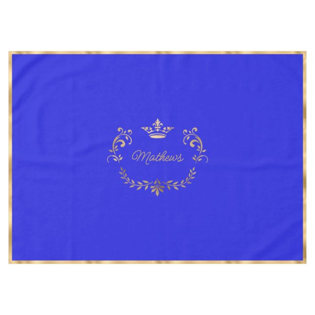 Royal Blue Crown Crest Personalised  Tablecloth (Front (Horizontal))