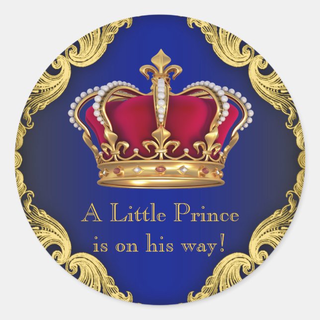 Royal Blue Crown Prince Baby Shower Sticker (Front)