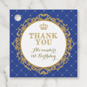 Royal Blue Crown Prince Thank You Boys Birthday Favour Tags