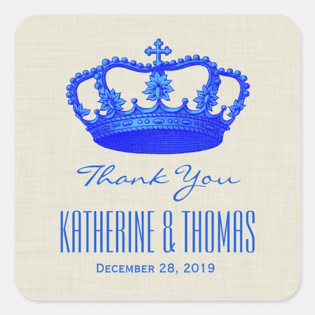 ROYAL BLUE Crown Thank You Bride Groom Wedding V29 Square Sticker (Front)