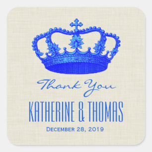 ROYAL BLUE Crown Thank You Bride Groom Wedding V29 Square Sticker