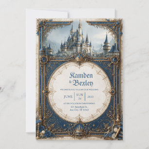 Royal Blue Crowned Castle Wedding Invitation