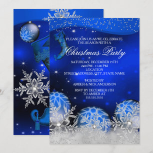Royal Blue Crystal Snowflake Christmas Party Invitation