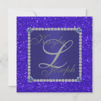Royal BLUE Crystal Wedding INVITATION