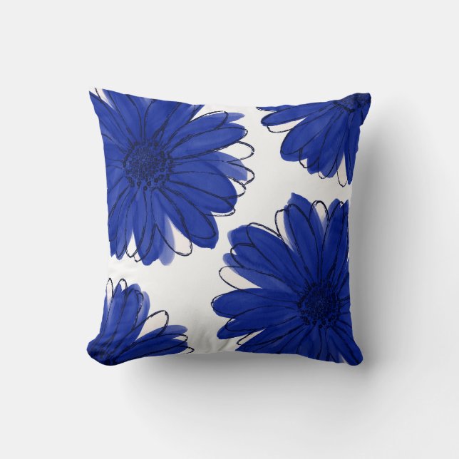 Royal Blue Daisies Cushion (Front)