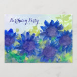 Royal Blue Daisy Flowers 80th Birthday Party Invitation<br><div class="desc">A pretty 80th birthday party invitation decorated with royal blue and purple daisy style flowers and several shades of green painted in watercolor.  You can customise the information,  font and font colour to fit your needs.</div>