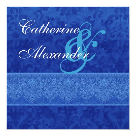 Royal Blue Damask and Lace Wedding Invitation