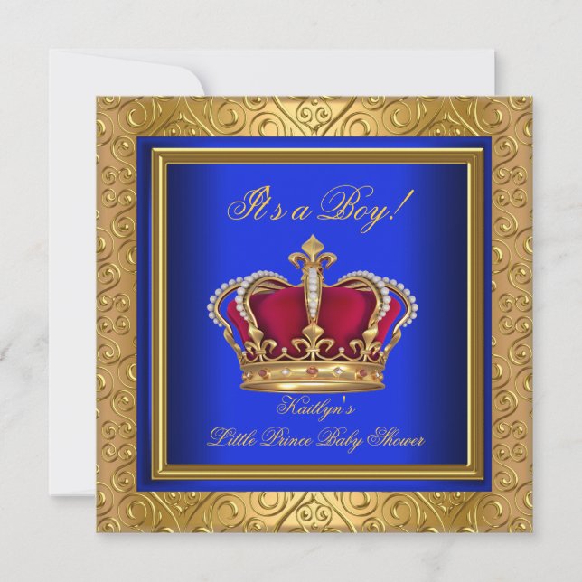 Royal Blue Damask Gold Baby Shower Boy Regal Invitation (Front)