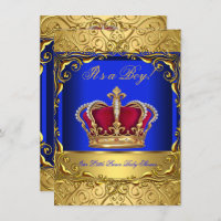 Royal Blue Damask Gold Crown Baby Shower Boy 4