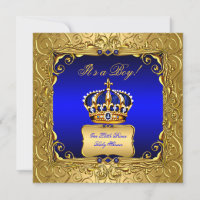 Royal Blue Damask Gold Crown Baby Shower Boy bs4
